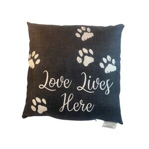 Throw Pillow Dog Print Black White Paws 16x16 Love Lives Here